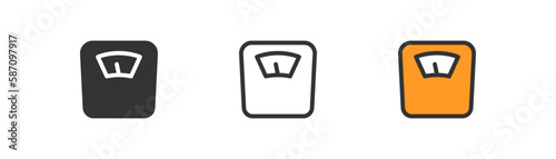 Batroom floor scales icon on light background. Measure symbol. Fitness, healthcare, weight. Outline, flat and colored style. Flat design. Vector illustration.