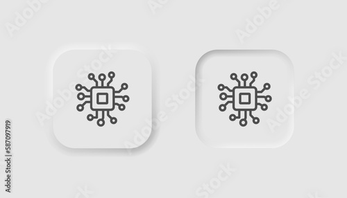 Processor chip icon in neumorphism style. Icons for business, white UI, UX. CPU symbol. Electronic, GPU. Neumorphic style. Vector illustration.