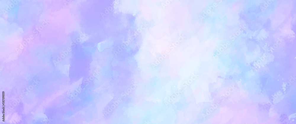 Pink and blue watercolor art background for cards, flyer, poster, banner and cover design. Multicolor illustration. Pastel color splashes and brushstrokes. Colorful watercolour painted template.	
