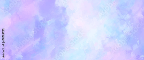 Pink and blue watercolor art background for cards, flyer, poster, banner and cover design. Multicolor illustration. Pastel color splashes and brushstrokes. Colorful watercolour painted template. 
