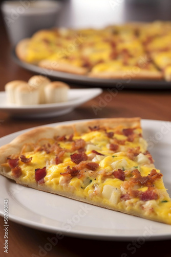 delicious breakfast pizza with eggs, bacon, and cheese - a unique and tasty breakfast dish, start your day right, delicious breakfast options to satisfy every craving. generative ai