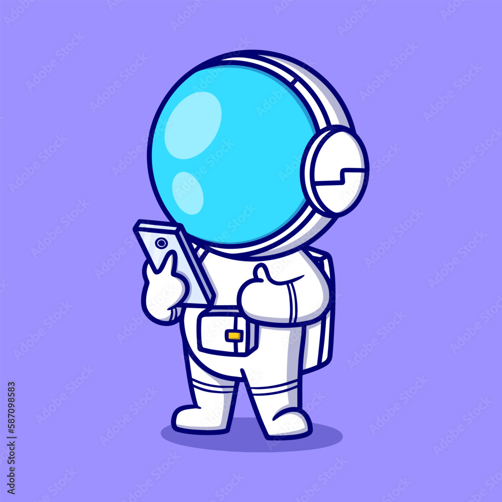 Fototapeta premium Cute astronaut with handphone cartoon icon illustration