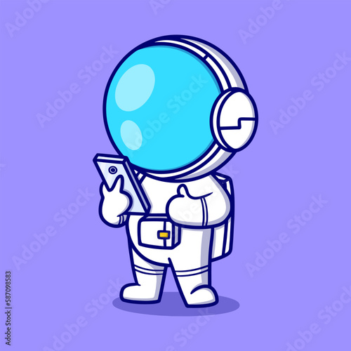 Cute astronaut with handphone cartoon icon illustration