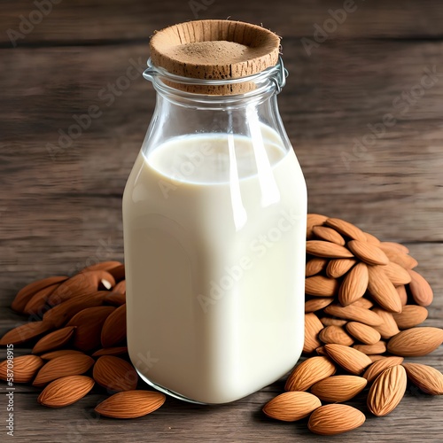 Almond milk with almond, generative art by A.I.