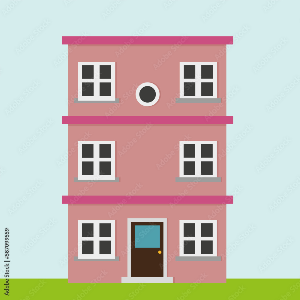 Cartoon house. Painted cottage. Cartoon multicolored home. Vector illustration.