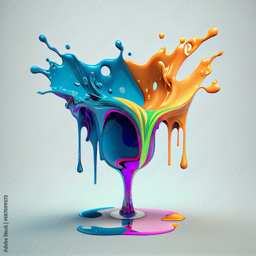 Colorful liquid splash, 3d render Generative AI