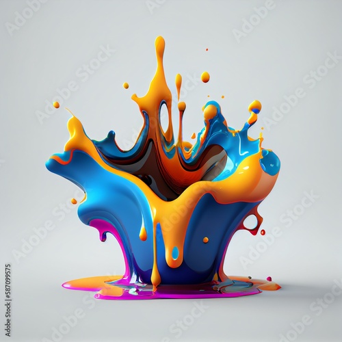 Colorful liquid splash, 3d render Generative AI photo