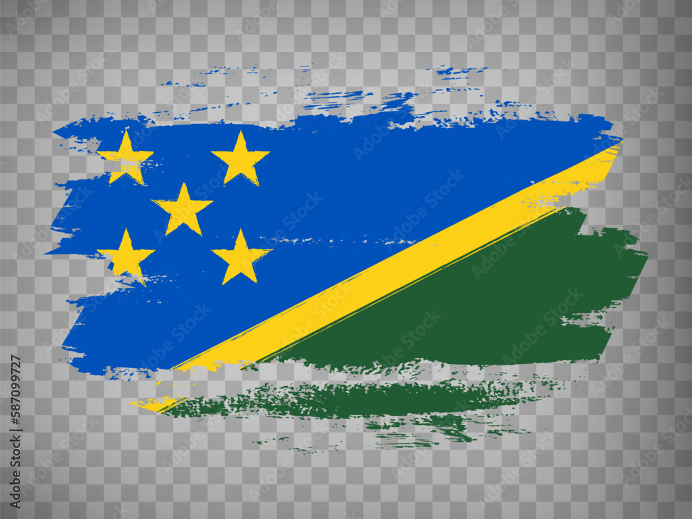 Flag of  Solomon Islands brush stroke background.  Flag Solomon Islands  on transparent background for your design, app, UI.  Stock vector. EPS10.