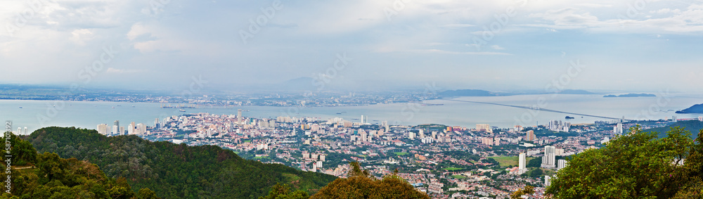 Panorama of Georgetown, Penang island, Malaysia. View from Penang hill.