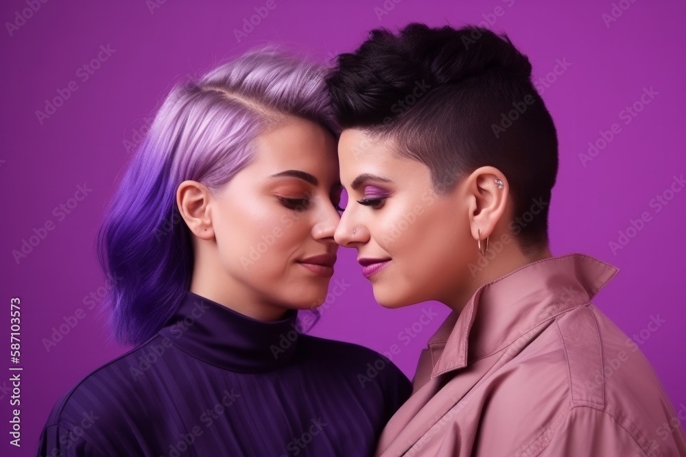 girl couple on purple background