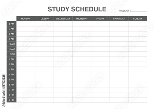 study schedule minimalist timetable, student planner