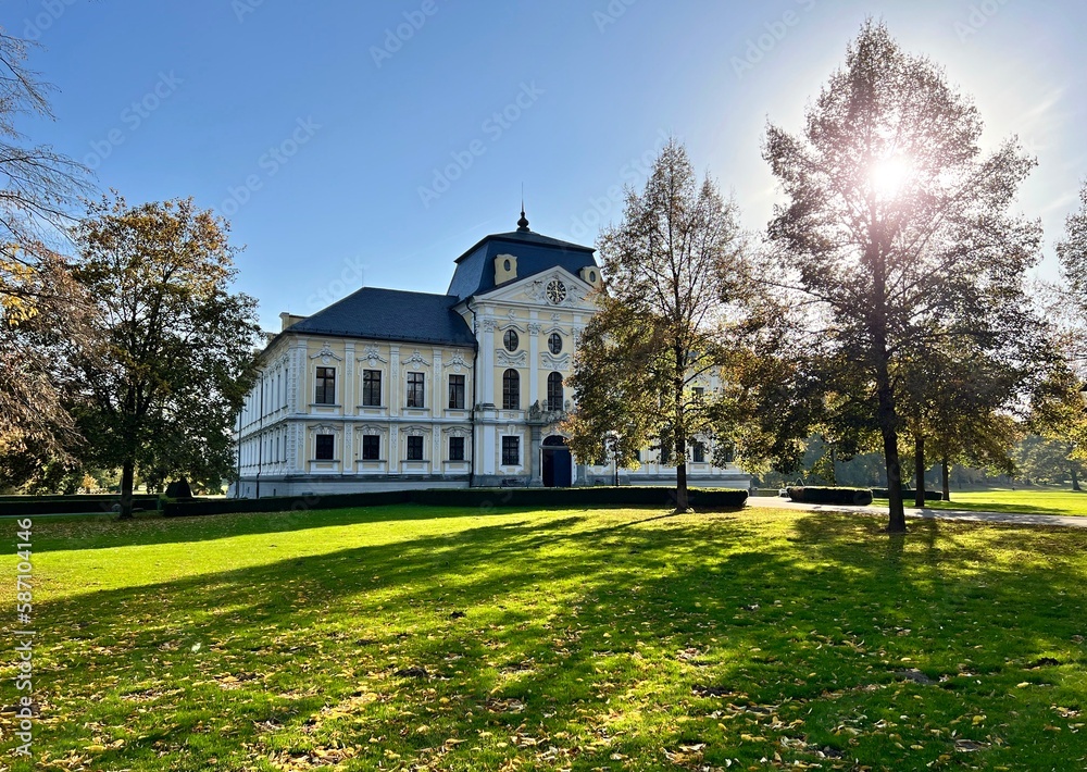 Kravare baroque castle in an english landscape park