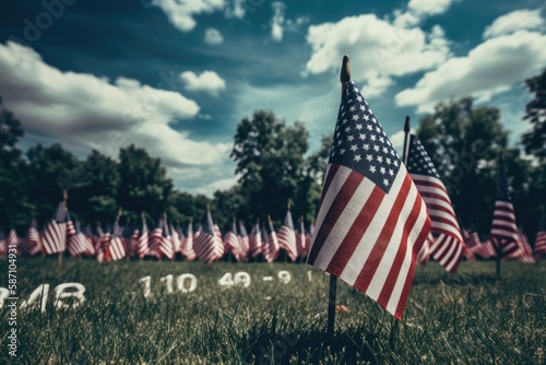 Memorial Day Usa flag and grave Generative ai