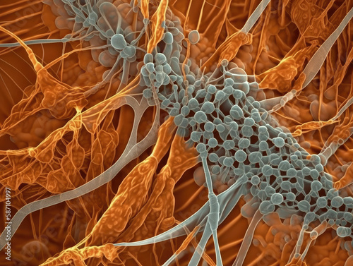 Human Cells in Detail under the Microscope. 3D Illustration. photo