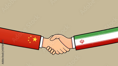 Agreement between China and Iranian politics Illustrations with country flags. 