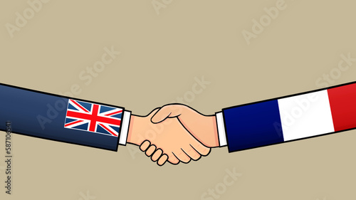 Agreement between United Kingdom and Business politics Illustrations with country flags. 