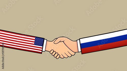 Agreement between American and Russia politics Illustrations with country flags. 
