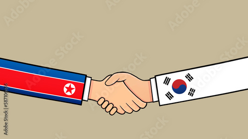 Agreement between North Korea and South Korea politics Illustrations with country flags. 