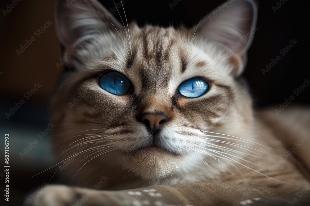 Smiling blue eyed cat. Generative AI