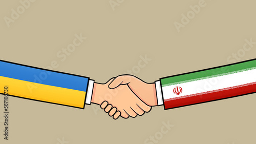 Agreement between Ukraine and Iranian politics Illustrations with country flags. 