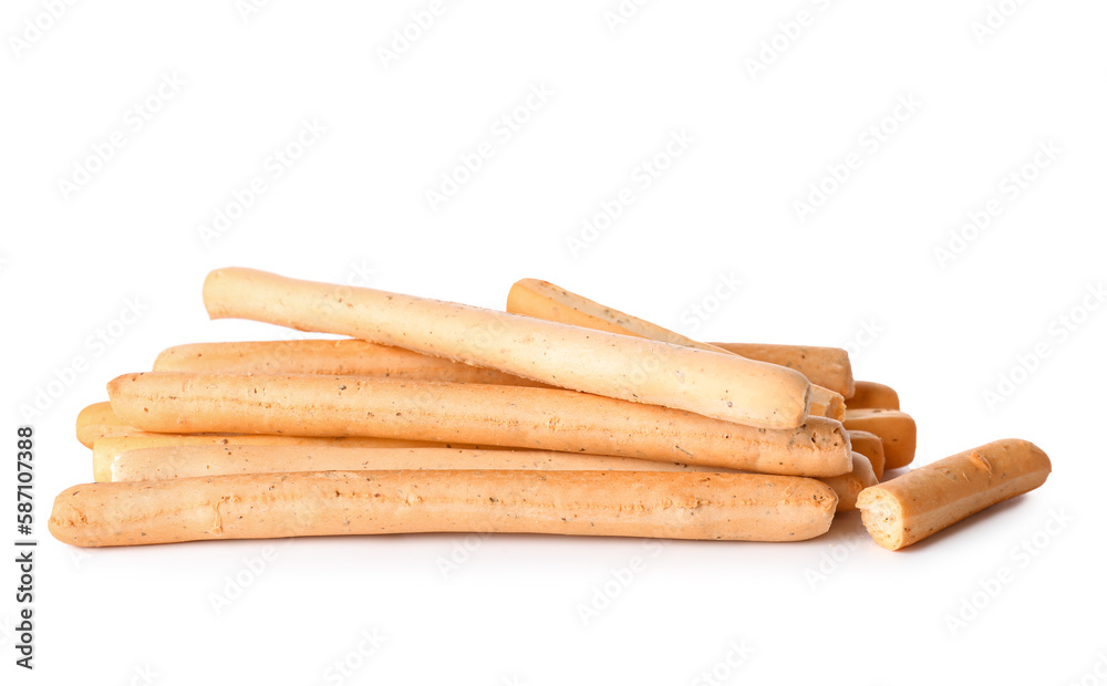 Tasty Italian Grissini isolated on white background Tasty Italian Grissini isolated on white background