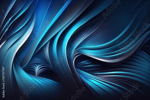 blue abstract background with waves, flowing liquid, generative ai © Renan