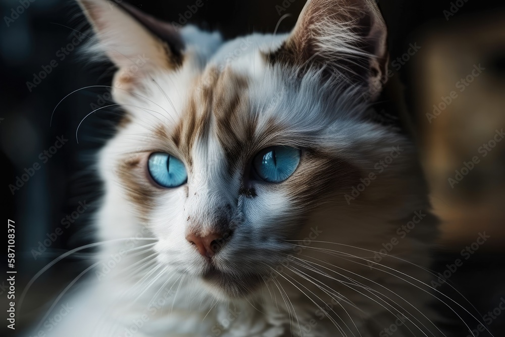 Cat with blue eyes that is white and black. Generative AI