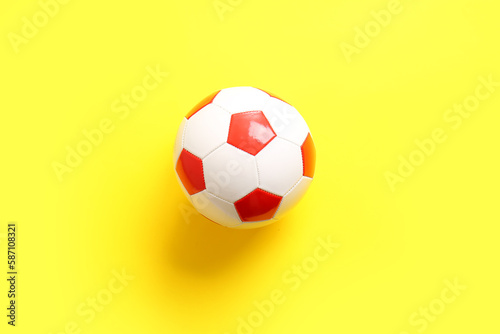 Red and white soccer ball o...