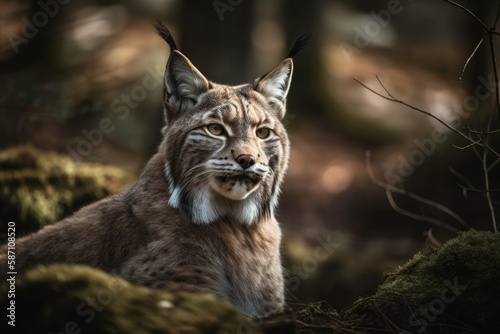 Lynx in a Saxon Switzerland wild park. Generative AI