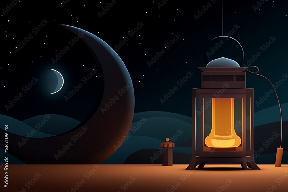 A lantern with a moon and stars on the background. Generative ai A lantern with a moon and stars on the background. Generative ai