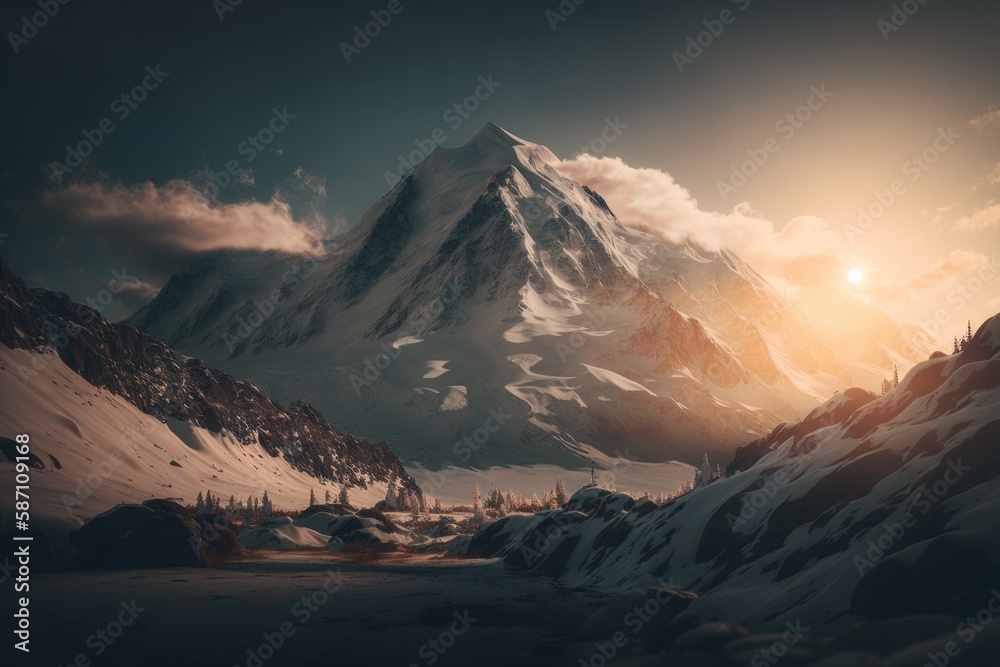 AI Generated illustration of a Snowy Mountain