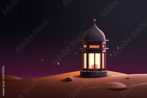 A lantern with a moon and stars on the background. Generative ai