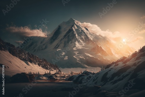 AI Generated illustration of a Snowy Mountain