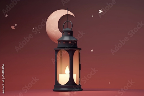 A lantern with a moon and stars on the background. Generative ai