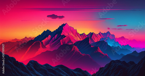 Synthwave Mountain Sunset - Generative Ai © Ai Inspire