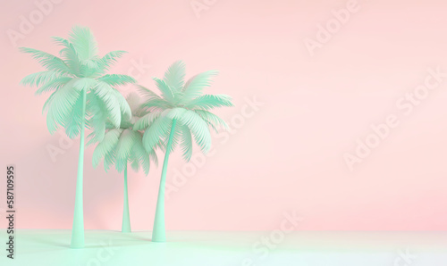 Palm trees over pastel background. Summer, tropical, exotic vacations idea. AI generative