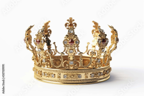 Golden crown isolated on white background. Generative AI.