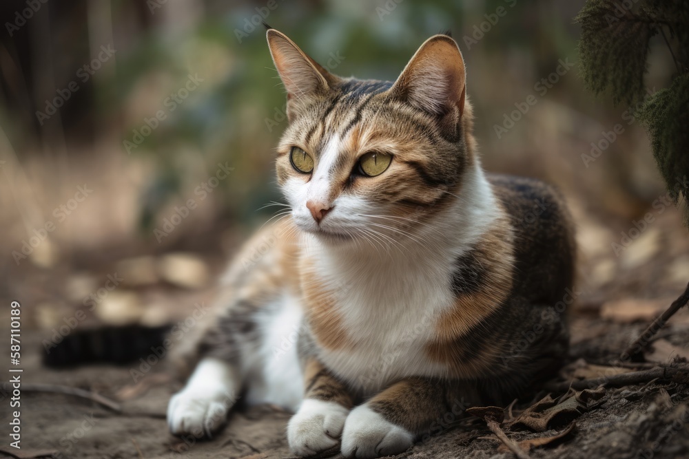 Cat sitting and focusing on something. Raise the leg. Generative AI Cat sitting and focusing on something. Raise the leg. Generative AI