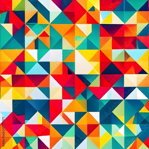 Geometric pattern of overlapping polygons in summer colors. The image was created with the help of AI. Geometric texture.