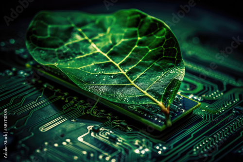 Bio Motherboard, Green Computing, Wallpaper, Art, Technology, Ecology, Generative AI