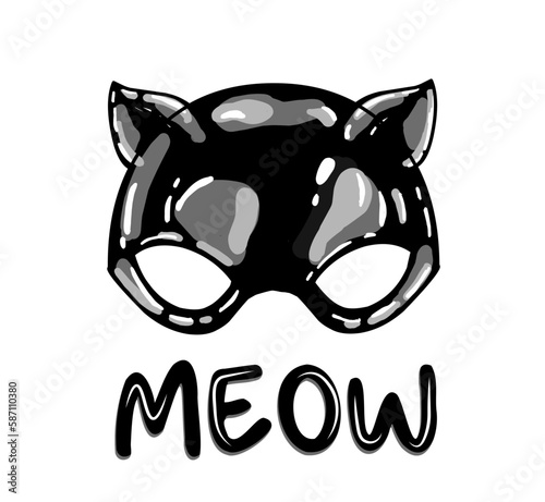 latex cat mask iolated. black latex. cat ears. fetish.