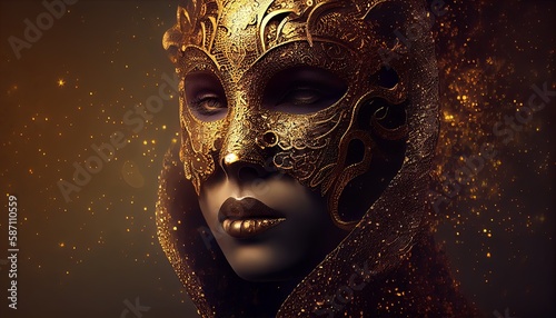 Mysterious Fairy Woman Lace Mask Face Portrait Artwork Digital Illustration © Artificial Ambience