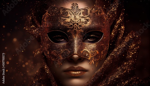 Mysterious Fairy Woman Lace Mask Face Portrait Artwork Digital Illustration © Artificial Ambience