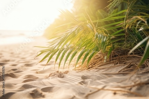 single palm tree on a tropical beach. Generative AI