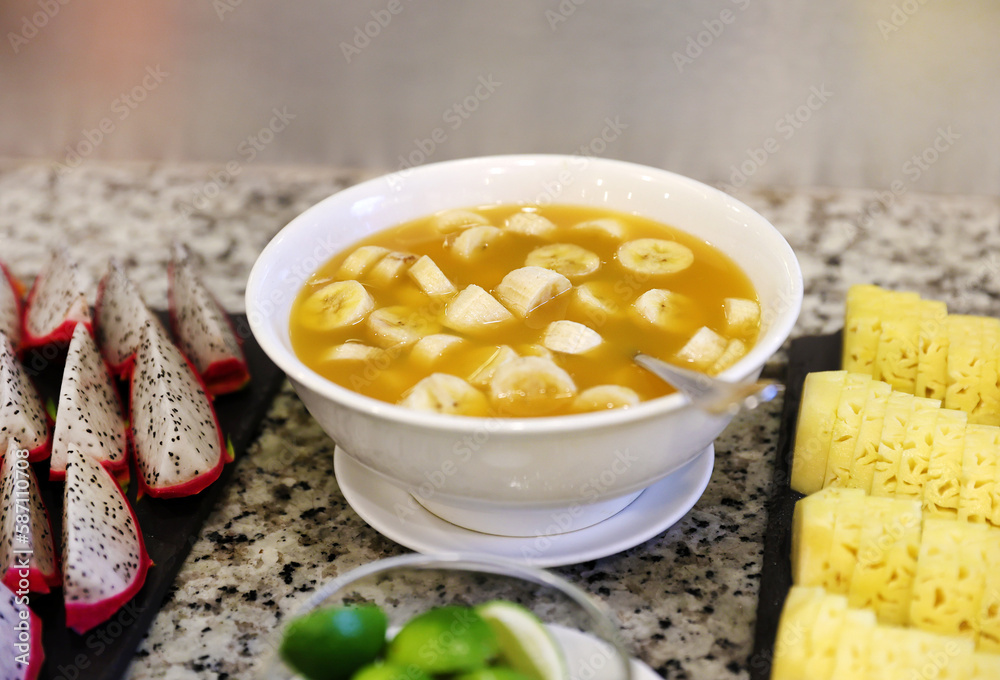 cut bananas bowl