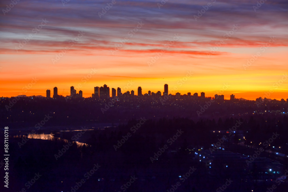 Urban and suburban residential area on sunset sky background Urban and suburban residential area on sunset sky background