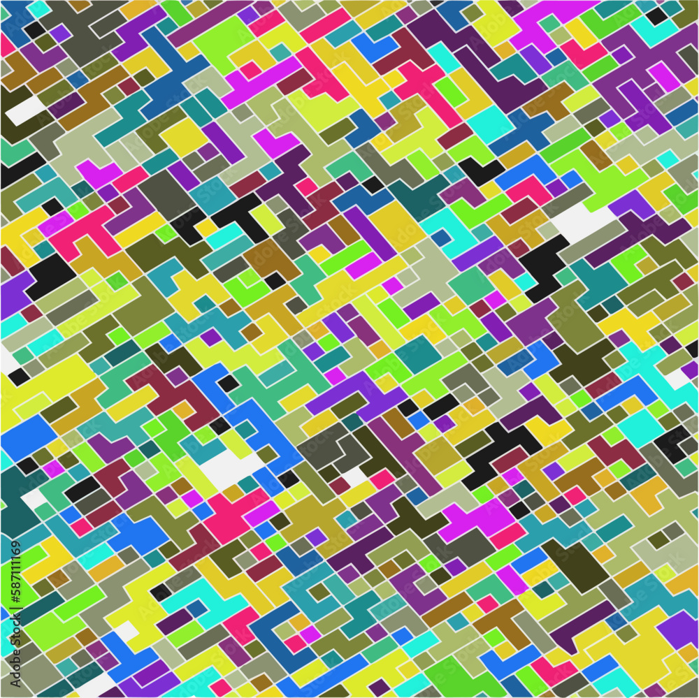 Kids Abstract Multicolor Geometric Pixelated Mosaic Pattern with Square Fragments, Puzzle Random Pixels, Repeatble Low Resolution Effect, 80s Retro Texture, Cube Fashion, Child Construction Background