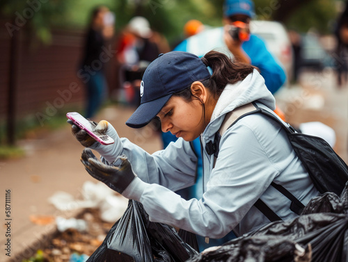 A Woman Participating in a Community Trash Cleanup | Generative AI