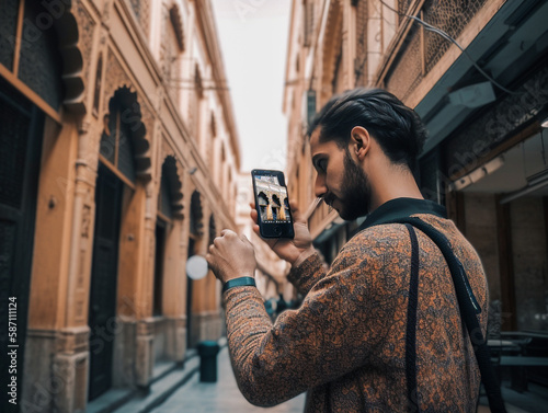 A Tourist Taking Photos of a Historic City Alley | Generative AI