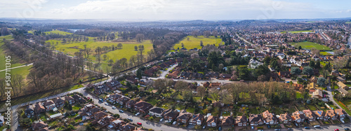 aerial panorama of Wollaton district on a winter sunny day, Nottingham, England. High quality photo photo